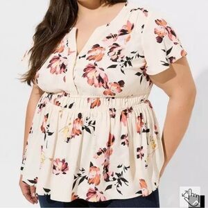 Torrid Peplum Georgette Flutter Sleeve Floral Top Plus Size 2X